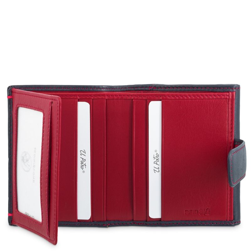 Cartera Piel Hombre Azul Clip