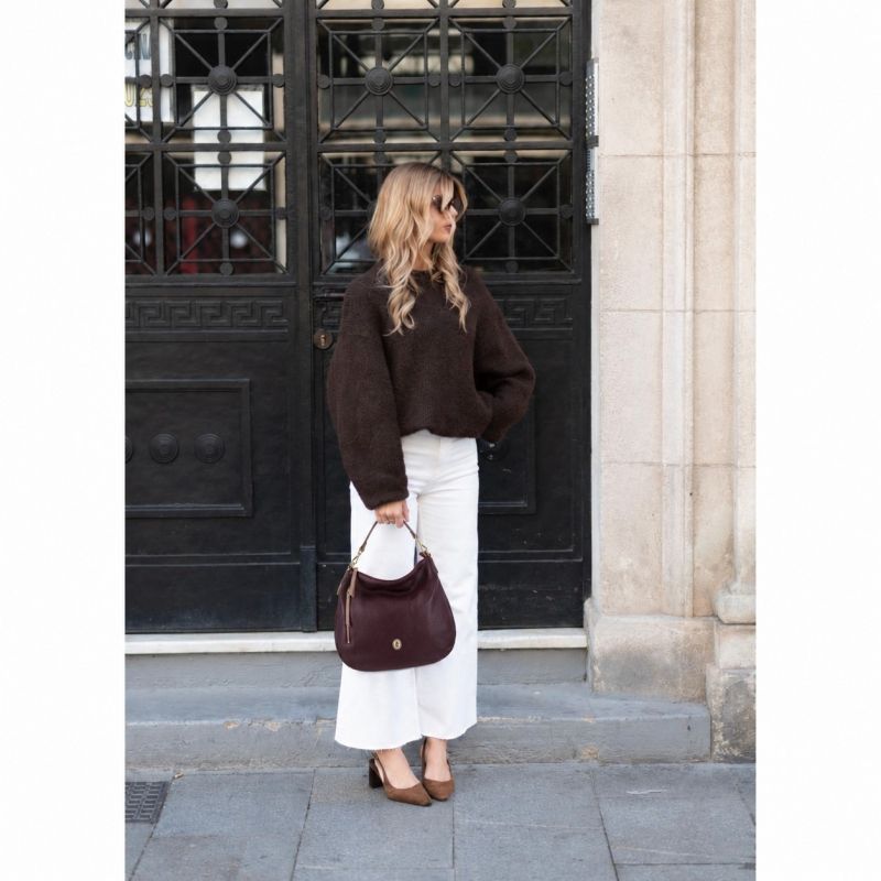 Bolso piel mujer burdeos Oasis