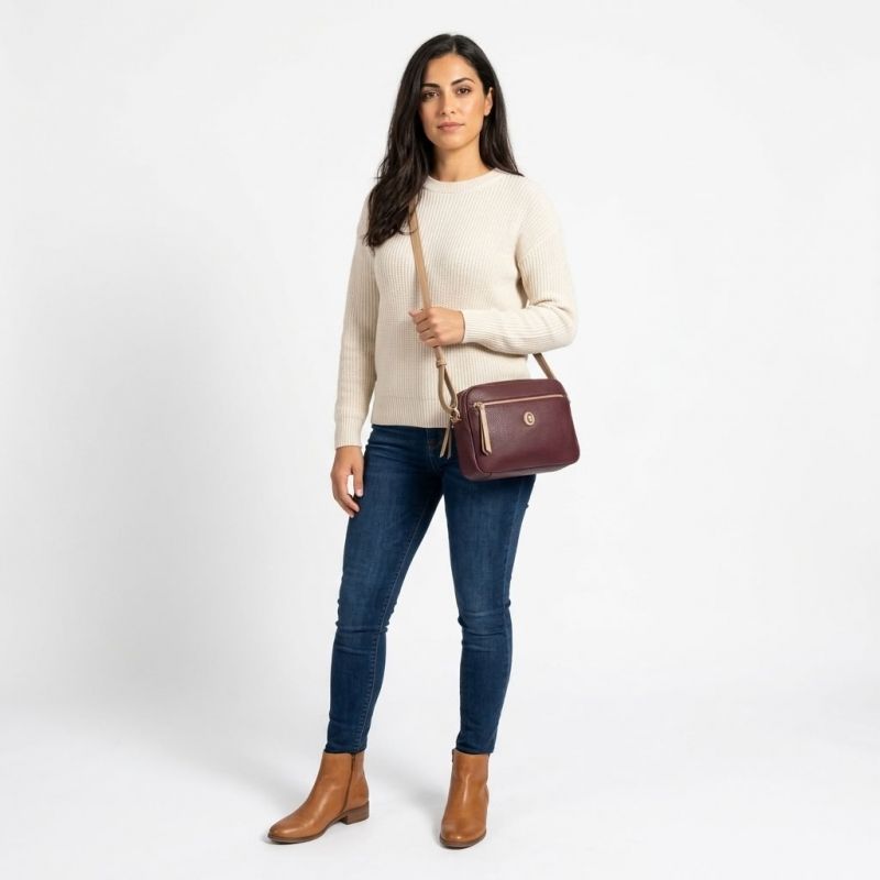 Bolso piel mujer burdeos Oasis
