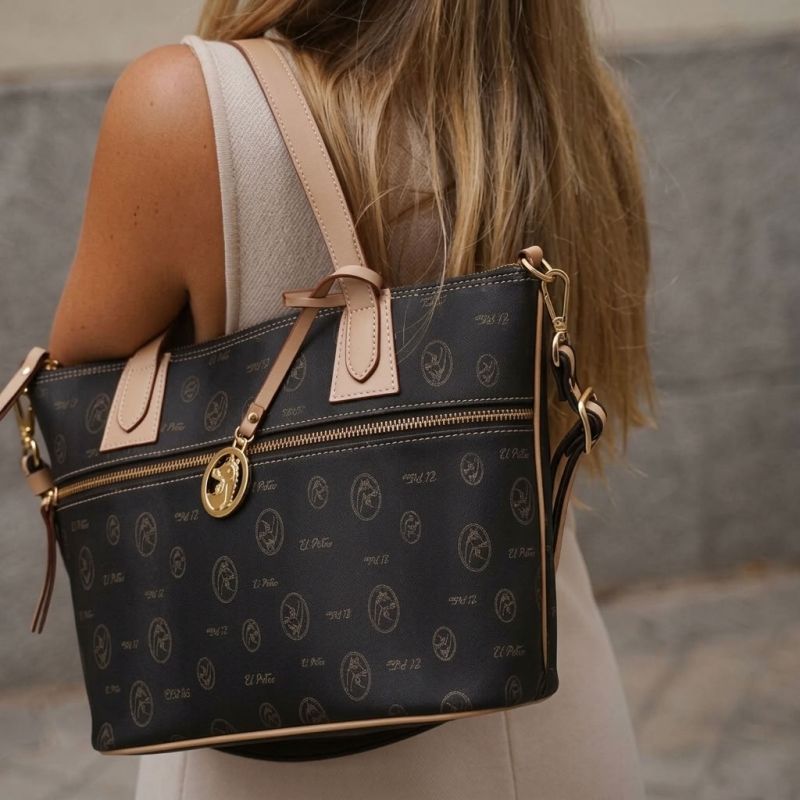 Bolso cesta lona mujer negro Vintage