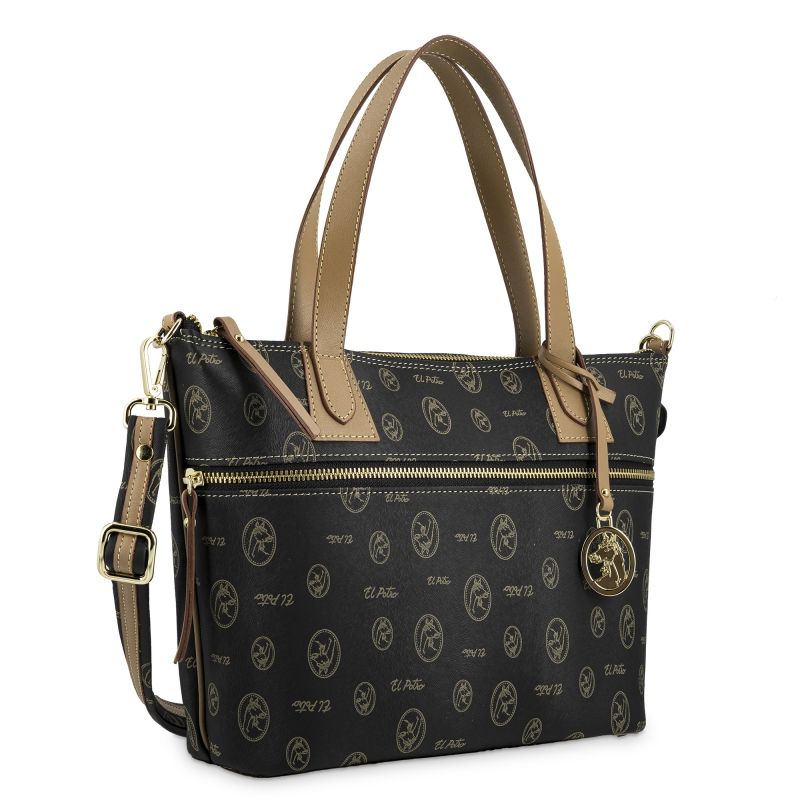 Bolso cesta lona mujer negro Vintage