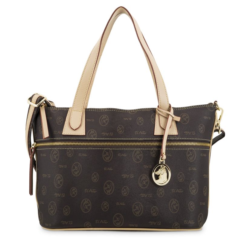Bolso cesta lona mujer marrón Vintage