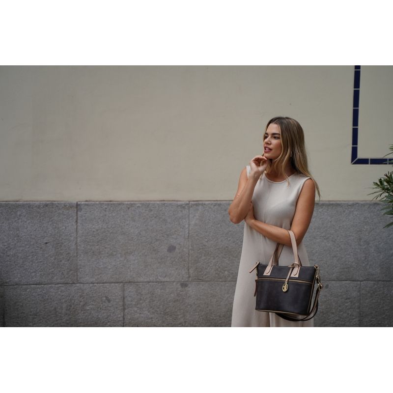 Bolso cesta lona mujer marrón Vintage