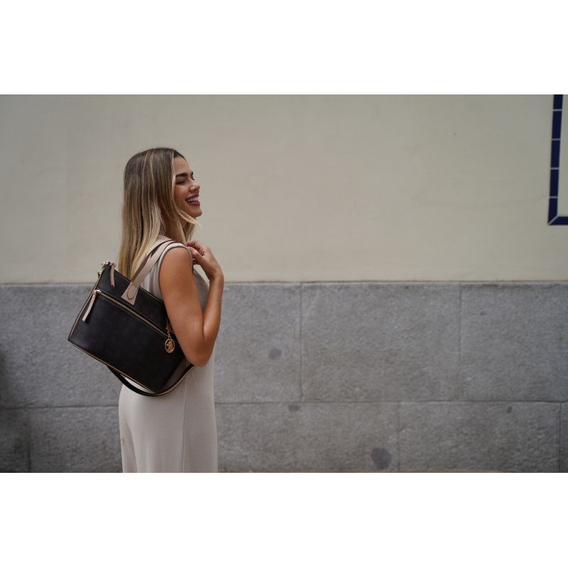 Bolso cesta lona mujer marrón Vintage