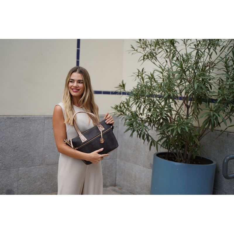 Bolso cesta lona mujer marrón Vintage
