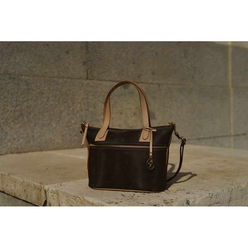 Bolso cesta lona mujer marrón Vintage