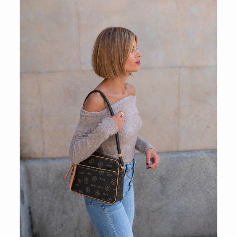 Bolso bandolera piel vacuno mujer negro Vintage