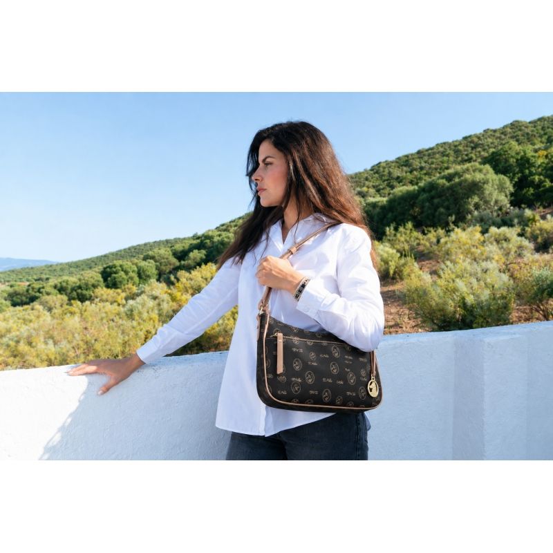 Bolso bandolera piel vacuno mujer negro Vintage