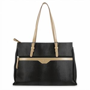 Bolso carpeta lona piel vacuno mujer negro Base