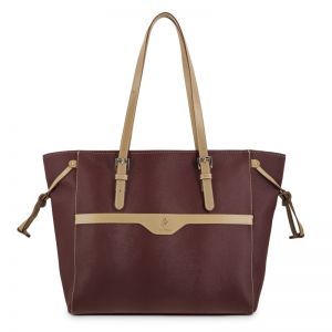 Bolso shopping lona piel vacuno mujer burdeos Base