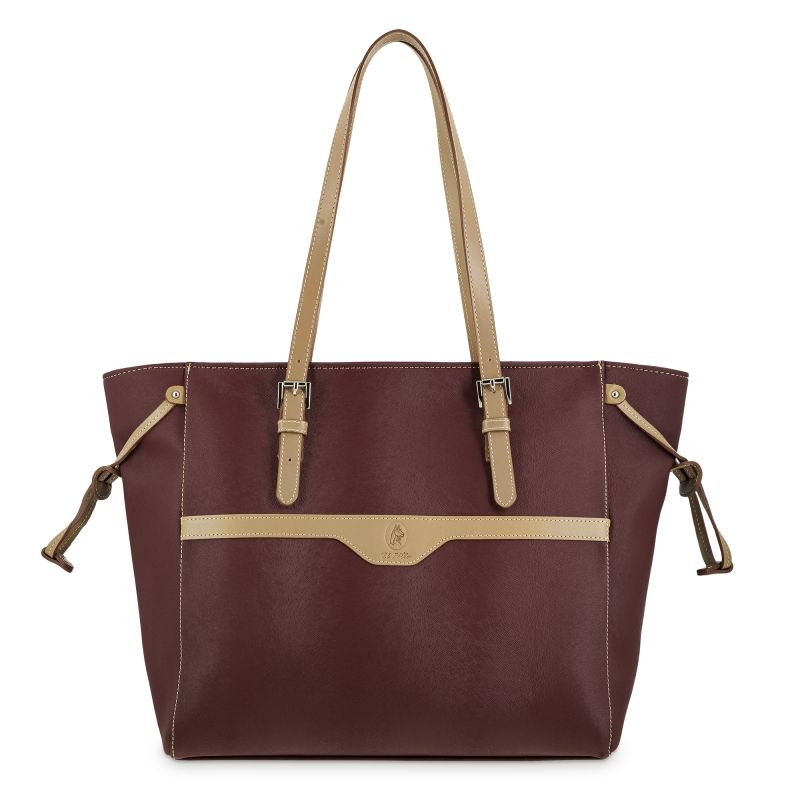 Bolso shopping lona piel vacuno mujer burdeos Base