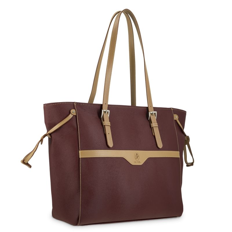 Bolso shopping lona piel vacuno mujer burdeos Base