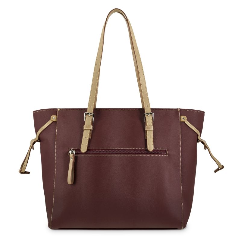 Bolso shopping lona piel vacuno mujer burdeos Base