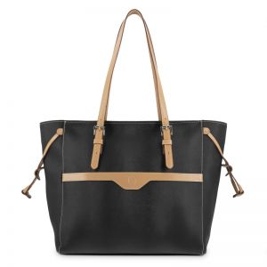 Bolso shopping lona-piel vacuno mujer negro Base