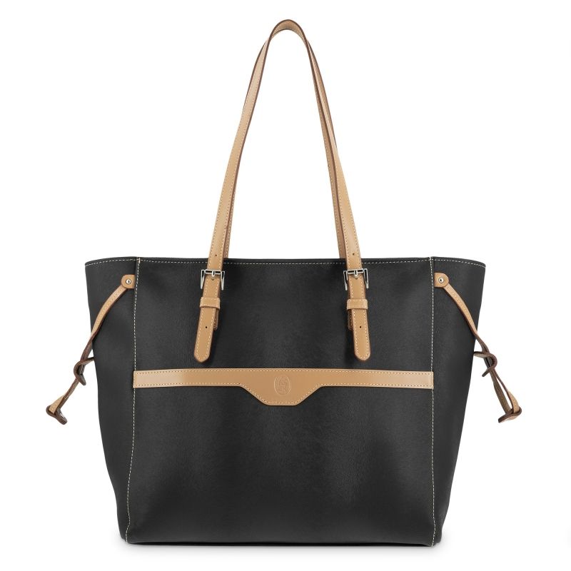 Bolso shopping lona-piel vacuno mujer negro Base