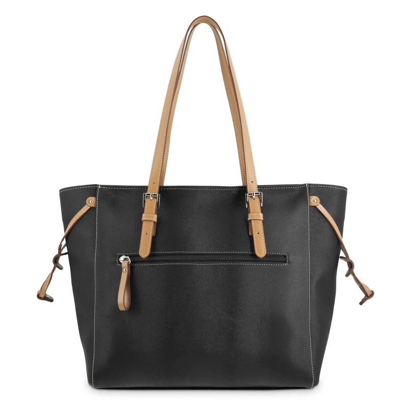 Bolso shopping lona-piel vacuno mujer negro Base