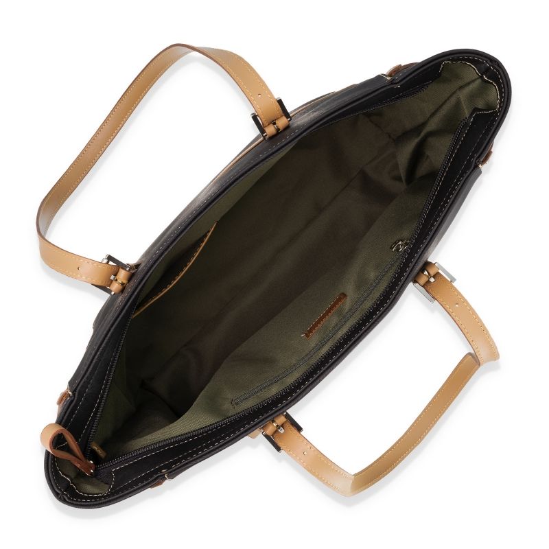 Bolso shopping lona-piel vacuno mujer negro Base