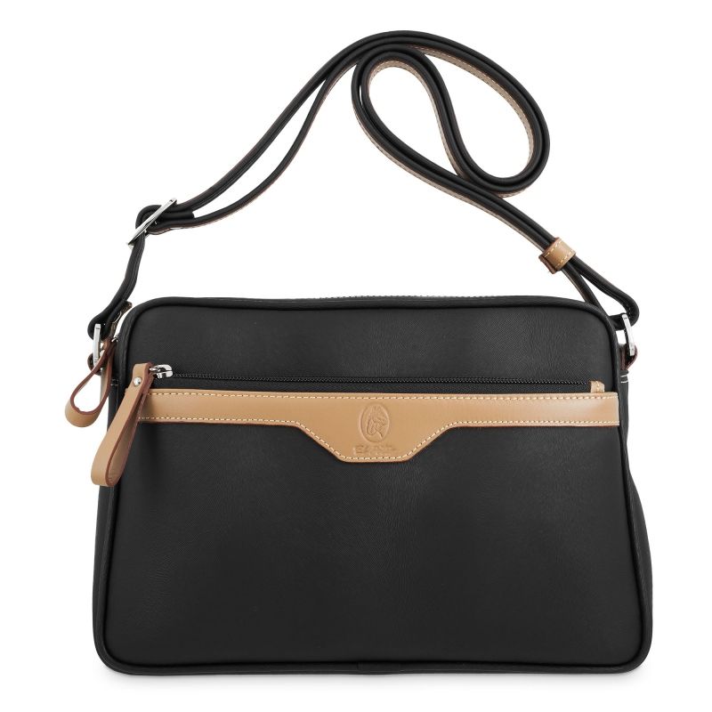 Bolso bandolera lona piel vacuno mujer negro Base