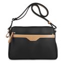 Bolso bandolera lona piel vacuno mujer negro Base