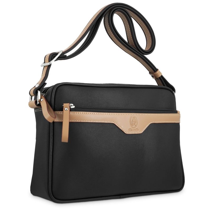 Bolso bandolera lona piel vacuno mujer negro Base