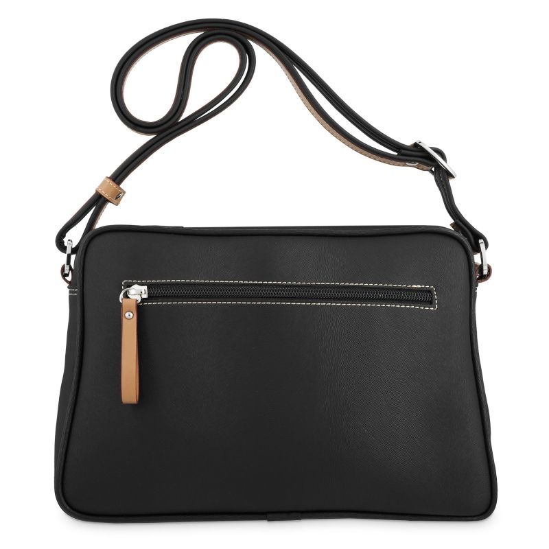 Bolso bandolera lona piel vacuno mujer negro Base