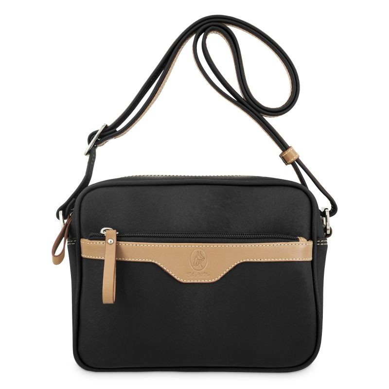 Bolso lona piel vacuno mujer negro Base