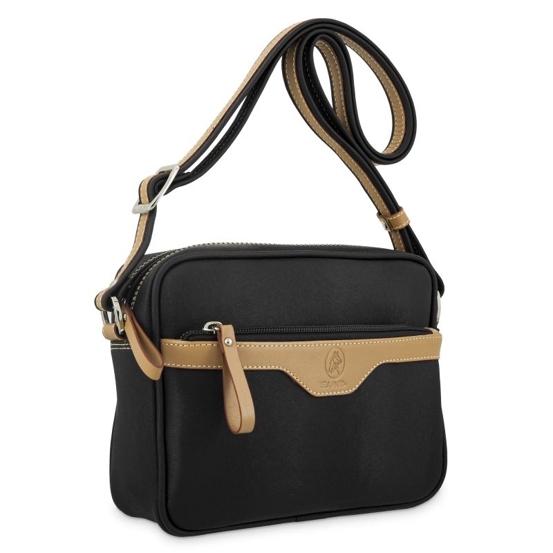 Bolso lona piel vacuno mujer negro Base