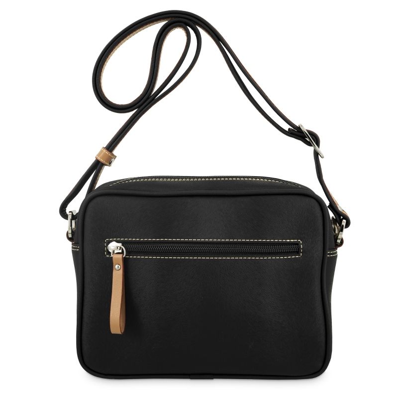 Bolso lona piel vacuno mujer negro Base