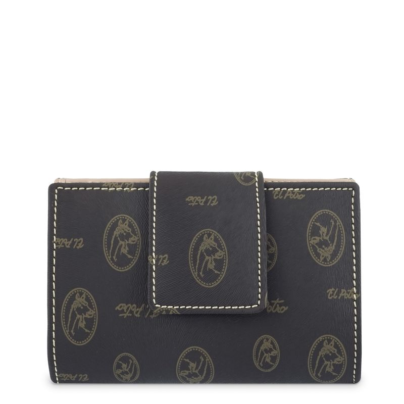 Cartera lona y piel vacuno mujer marrón Vintage