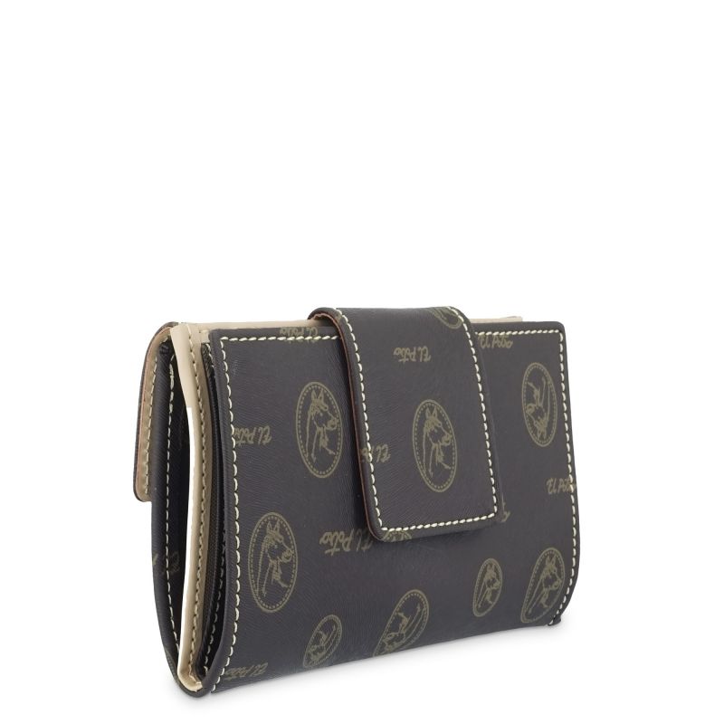 Cartera lona y piel vacuno mujer marrón Vintage