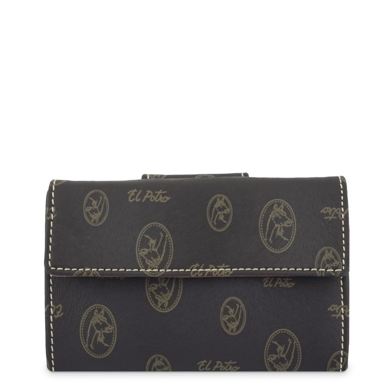 Cartera lona y piel vacuno mujer marrón Vintage