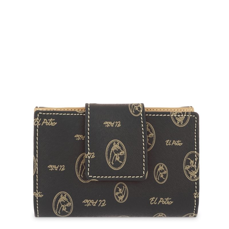 Cartera lona piel vacuno mujer negro Vintage
