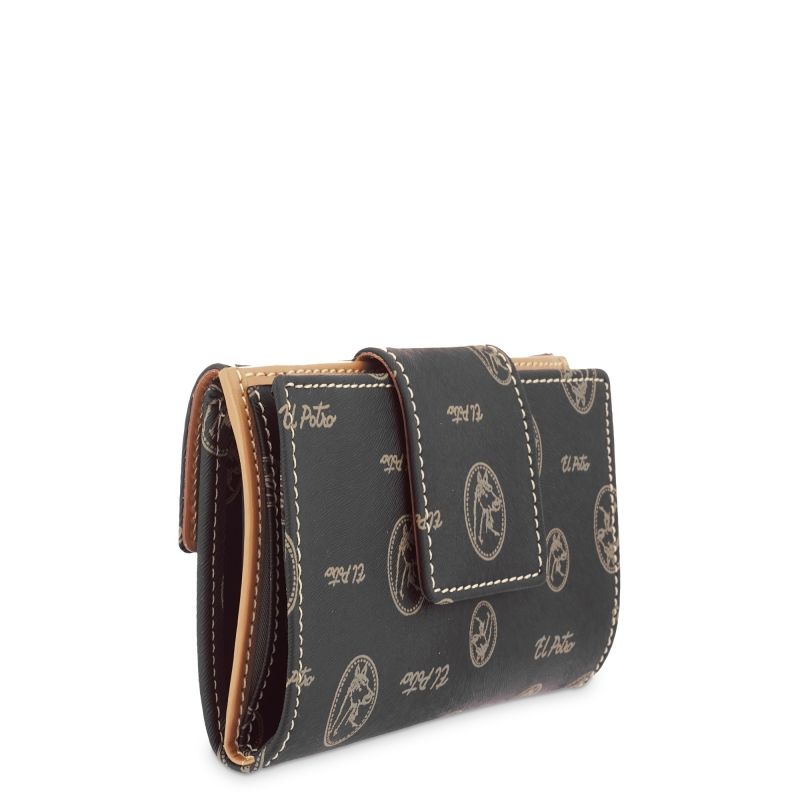 Cartera lona piel vacuno mujer negro Vintage