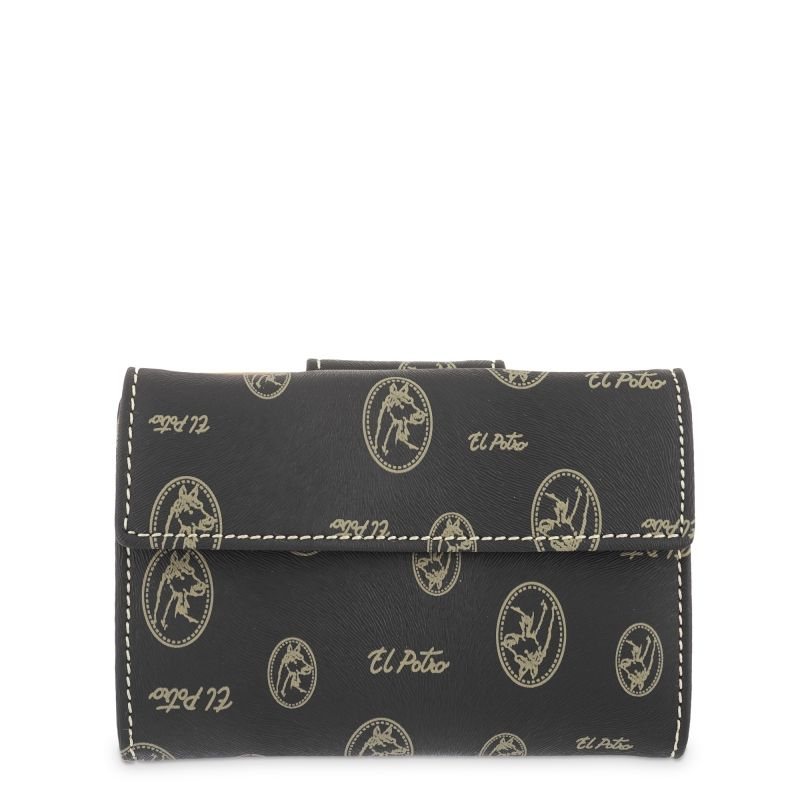 Cartera lona piel vacuno mujer negro Vintage