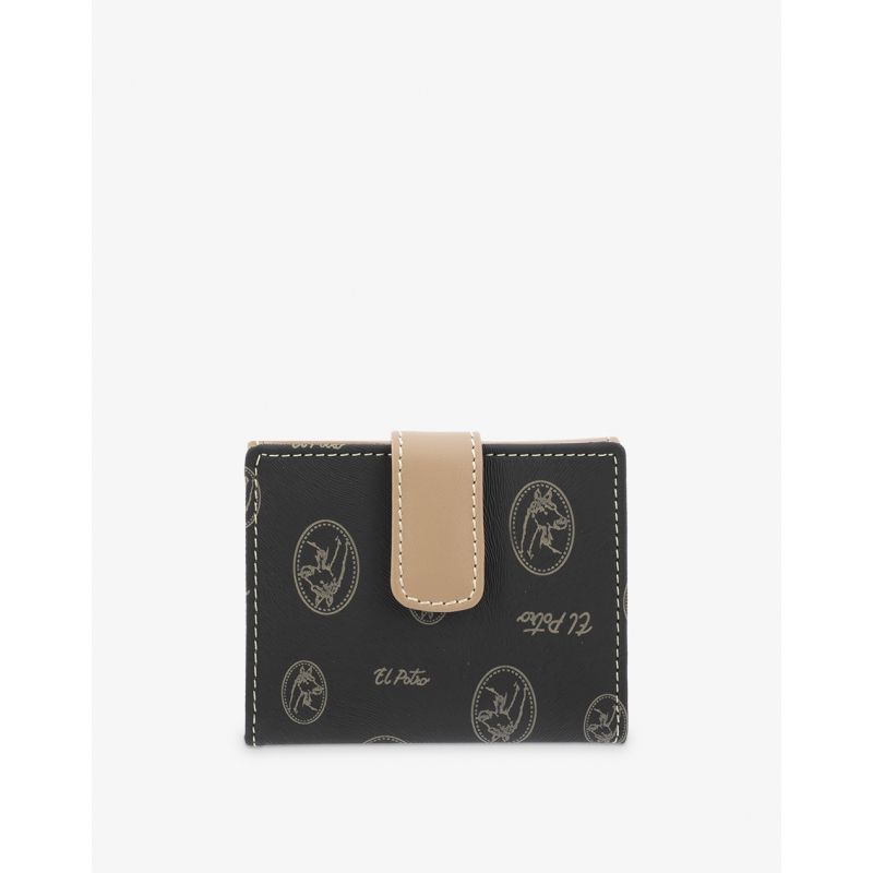 Cartera lona piel vacuno mujer negro Vintage