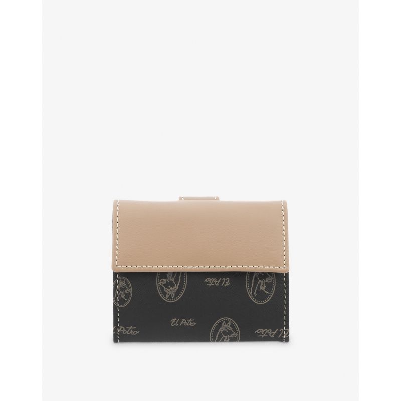 Cartera lona piel vacuno mujer negro Vintage