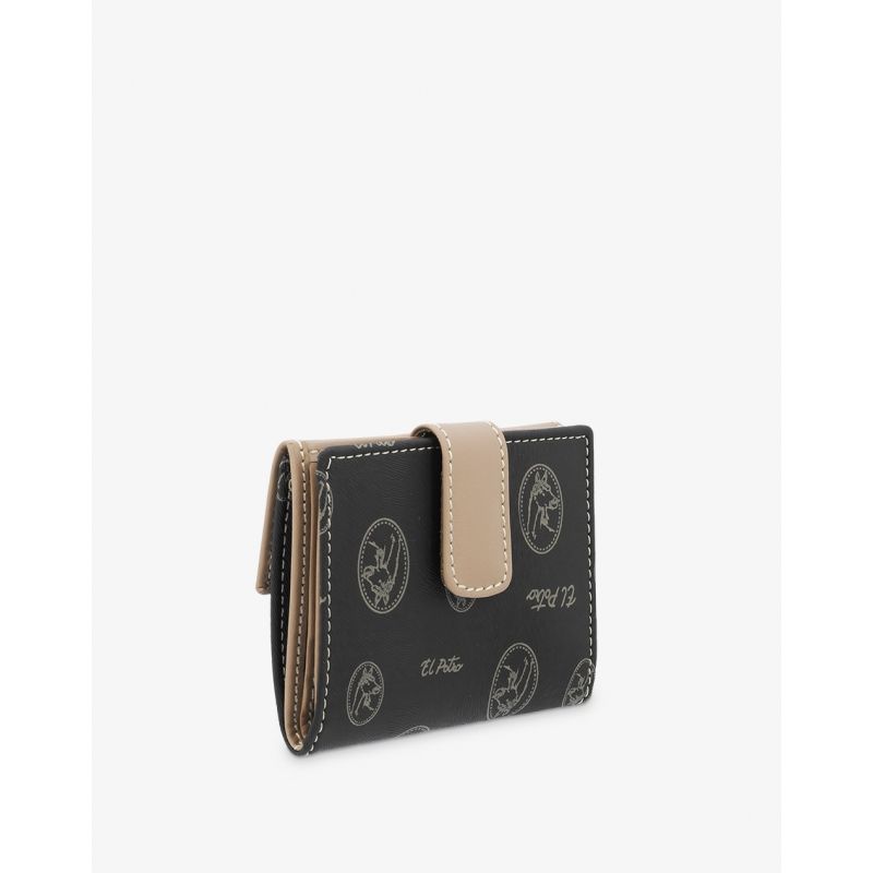 Cartera lona piel vacuno mujer negro Vintage