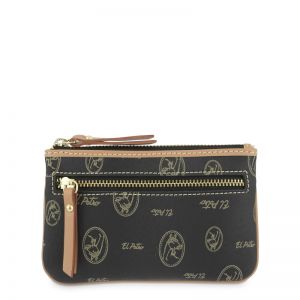 Monedero lona piel vacuno mujer negro Vintage