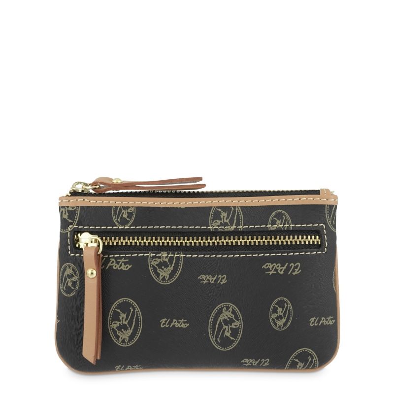 Monedero lona piel vacuno mujer negro Vintage