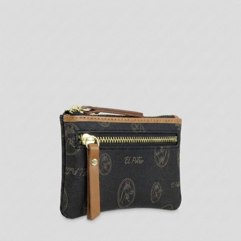 Monedero lona piel vacuno mujer negro Vintage