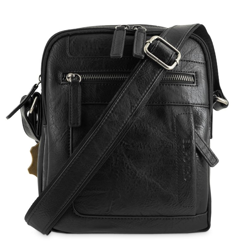 Bolso bandolera mediano piel sintética hombre negro Atenas