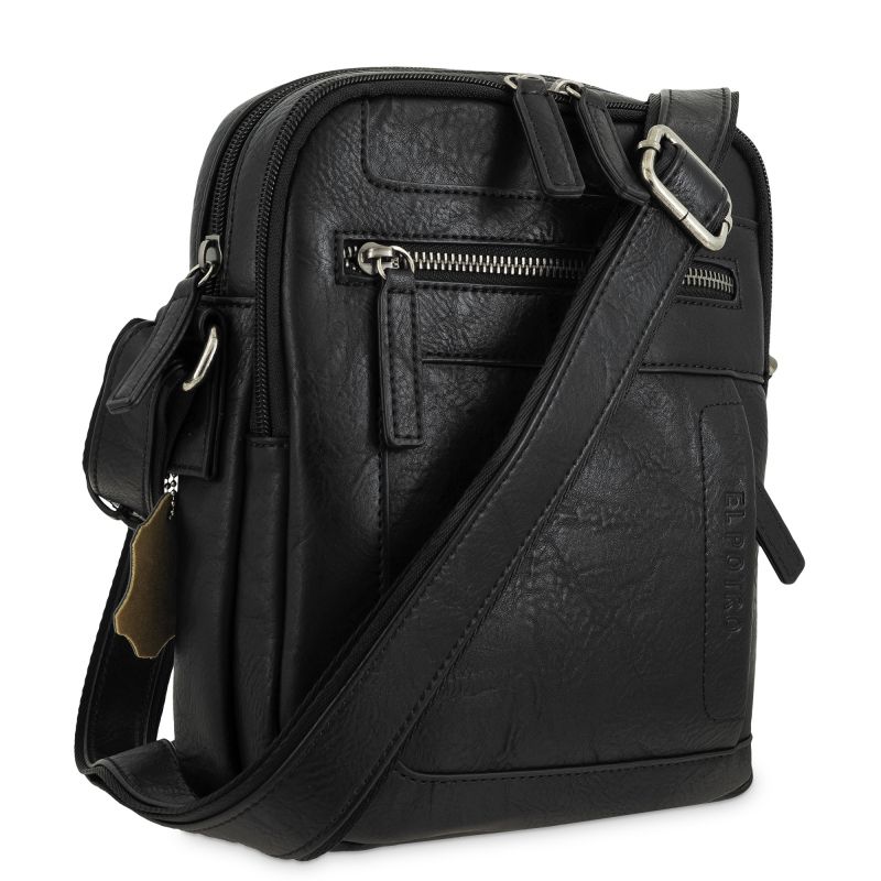 Bolso bandolera mediano piel sintética hombre negro Atenas
