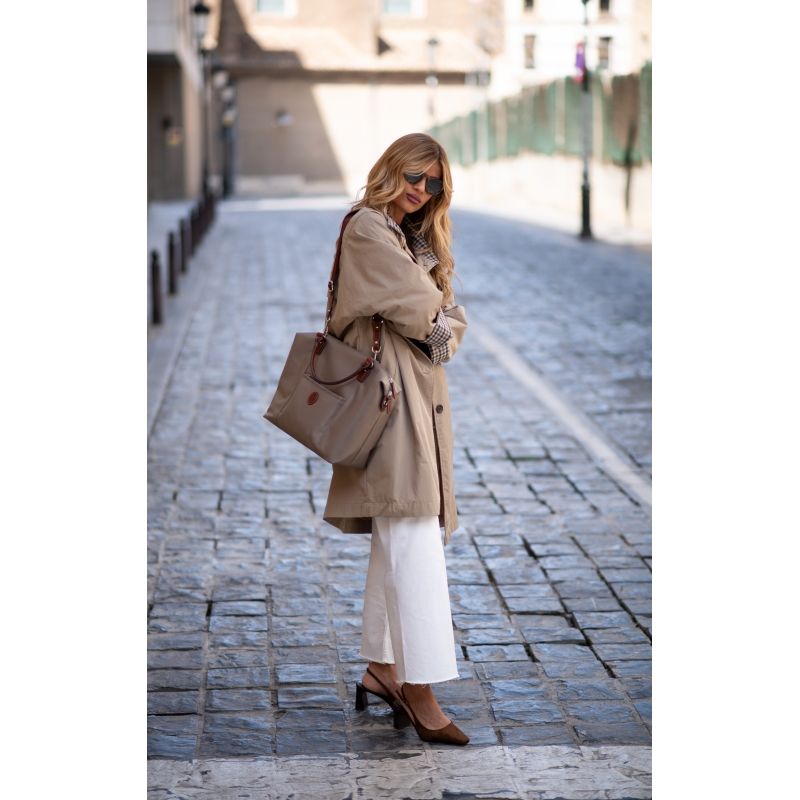Bolso nylon mujer taupe Mónaco