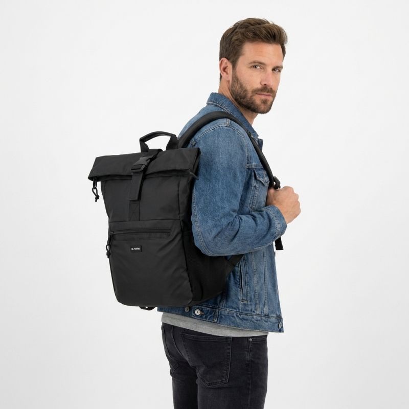 Mochila Nylon Hombre Negro New-Sport