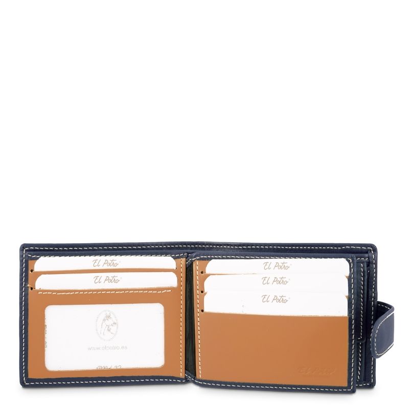 Cartera piel vacuno hombre azul Mate