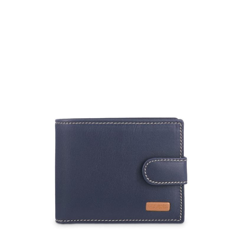 Cartera piel vacuno hombre azul Mate