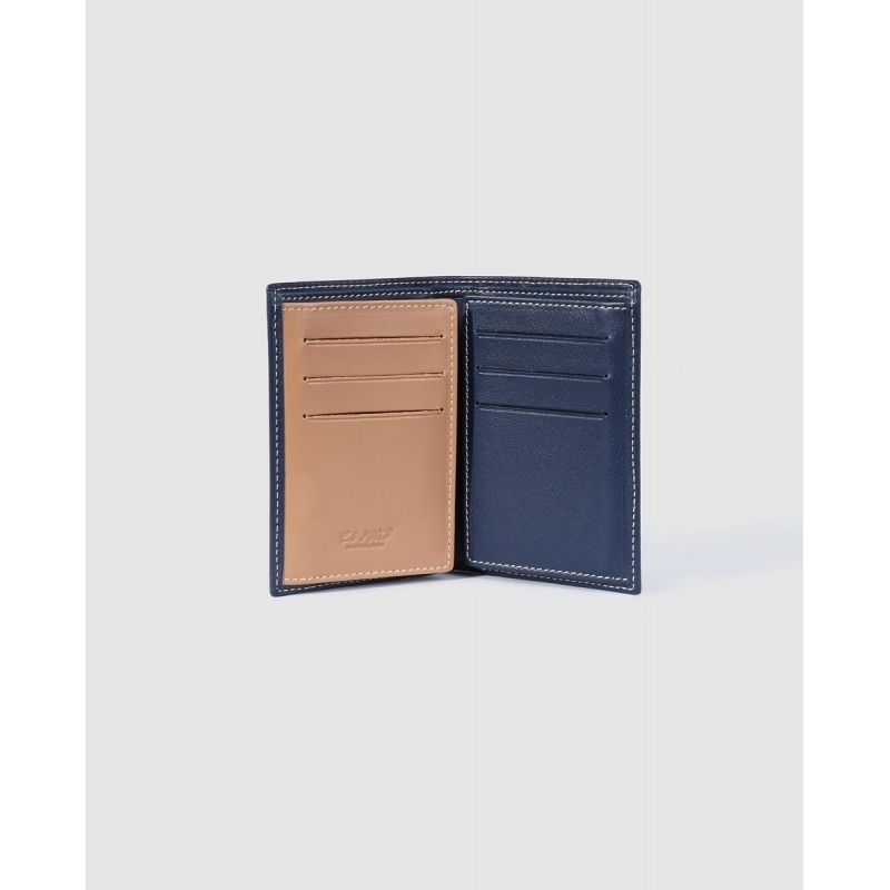 Cartera piel vacuno hombre azul Mate