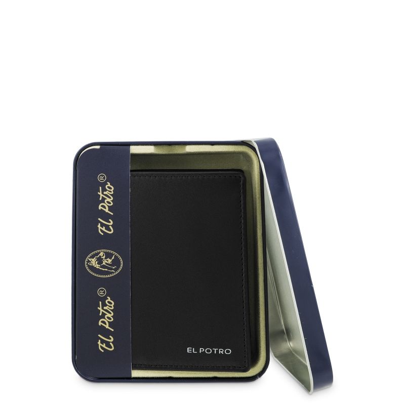 Cartera Piel Vacuno Hombre Negro Metal