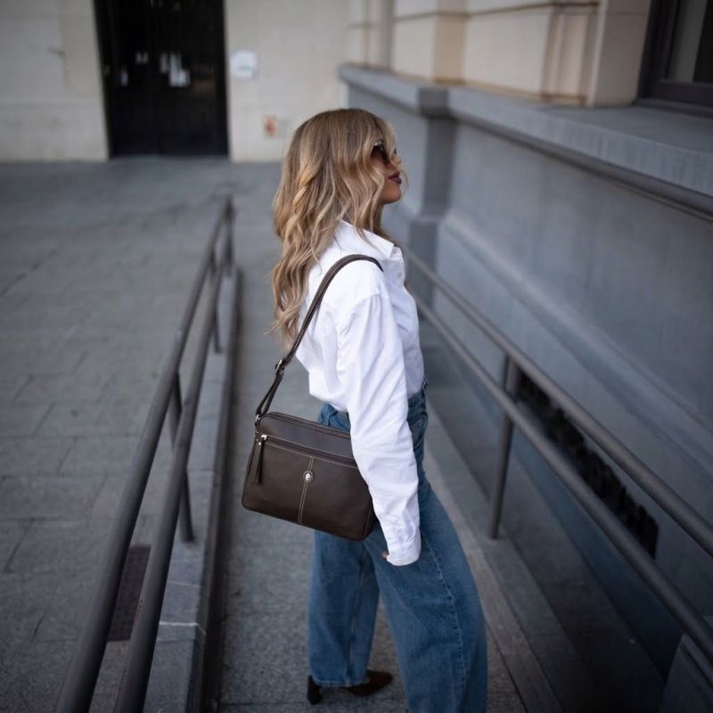 Bolso bandolera piel vacuno mujer marrón New Origen